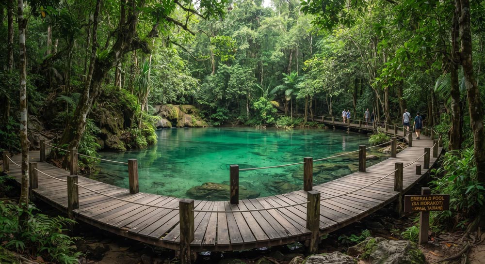 Emerald Pool (Sa Morakot) boardwalk through the jungle Emerald Pool (Sa Morakot) boardwalk through the jungle