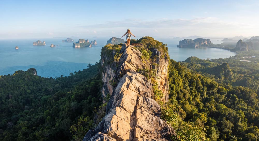 Khao Ngon Nak's Dragon Crest ridge, with Ao Nang's islands below Khao Ngon Nak's Dragon Crest ridge, with Ao Nang's islands below